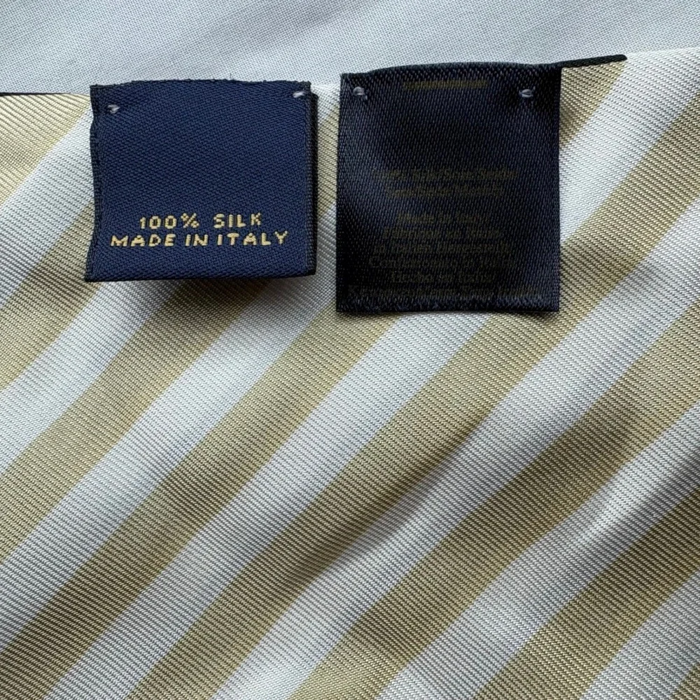 Brooks Brothers 100% Silk Skinny Scarf Striped Black White Gold Made in Italy